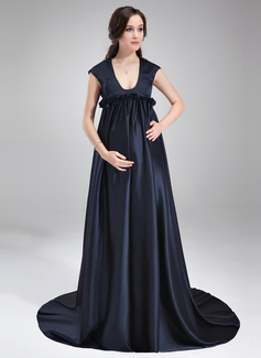 Empire Scoop Neck Court Train Maternity Bridesmaid Dress With Ruffle (045022548)
