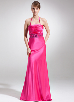 Sheath Halter Sweep Train Charmeuse Prom Dress With Ruffle Beading Sequins (018002328)