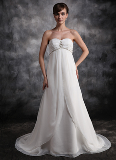 Empire-Linie Herzausschnitt Hof-Schleppe Chiffon Brautkleid mit Rüschen Perlen verziert (002016906)