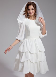 A-Line/Princess Scoop Neck Knee-Length Chiffon Wedding Dress With Ruffle (002012032)