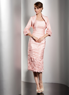 Sheath Strapless Tea-Length Taffeta Mother of the Bride Dress With Ruffle (008014495)