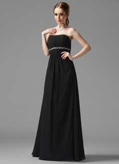 Imperium Stroppløs Gulv lengde Chiffon Brudepikekjole med Frynse Beading (007001753)