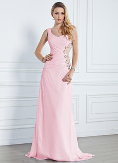 Mermaid One-Shoulder Sweep Train Chiffon Evening Dress With Ruffle Beading (017013090)