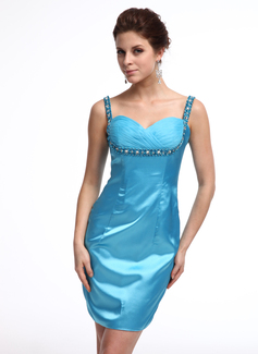 Sheath Sweetheart Short/Mini Charmeuse Cocktail Dress With Ruffle Beading (017026235)
