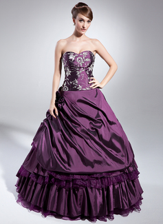 Ball-Gown Sweetheart Floor-Length Taffeta Organza Quinceanera Dress With Embroidered Beading Sequins (021014982)