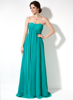 Empire Sweetheart Court Train Chiffon Bridesmaid Dress With Ruffle (008025995)