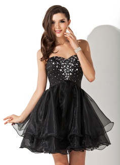 A-Line/Princess Sweetheart Short/Mini Organza Satin Homecoming Dress With Beading (022010565)
