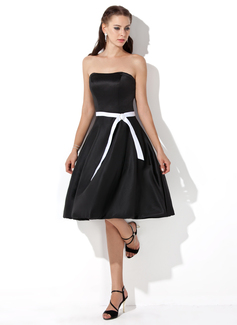 Vestidos princesa/ Formato A Coração Na altura do joelho Cetim Vestidos de madrinha com Cinto (007000885)