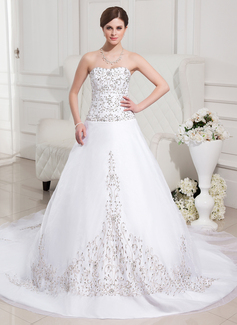 Ball-Gown Sweetheart Chapel Train Organza Satin Wedding Dress With Embroidery Beadwork Sequins (002012747)