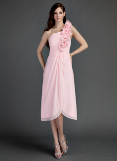 Vestidos princesa/ Formato A Um ombro Assimétrico Chifon Vestido de madrinha com Pregueado fecho de correr (022015745)
