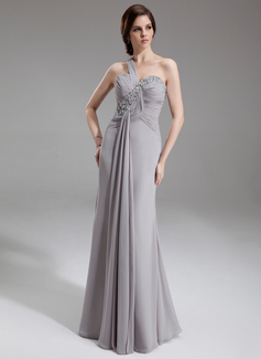 Sheath One-Shoulder Floor-Length Chiffon Mother of the Bride Dress With Ruffle Beading Sequins (008005938)
