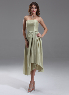 Vestidos princesa/ Formato A Sem alça Assimétrico Tafetá Vestido de madrinha com Pregueado (007004230)