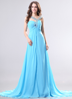 Vestidos princesa/ Formato A Decote V Cauda Corte Tecido de seda Vestido de festa com Bordado (017014268)