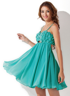 Empire Sweetheart Short/Mini Chiffon Homecoming Dress With Beading Flower(s) (022008989)