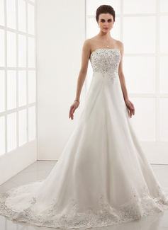 Corte A/Princesa Escote corazón Cola capilla satén tela Vestido de novia con Bordado encaje Bordado (002000179)