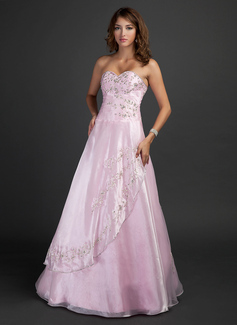 A-Line/Princess Sweetheart Floor-Length Organza Quinceanera Dress With Embroidered Beading Sequins (021015338)