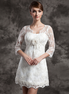 Vestidos princesa/ Formato A Decote redondo Curto/ Mini Charmeuse Renda Vestido de noiva com fecho de correr (002014998)