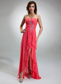 A-Line/Princess Sweetheart Asymmetrical Chiffon Prom Dress With Ruffle Beading (018016373)