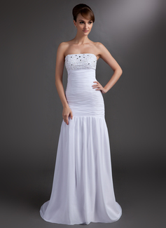 Mermaid Strapless Sweep Train Chiffon Prom Dress With Ruffle Beading (018004838)