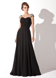 A-Linie/Princess-Linie Herzausschnitt Hof-Schleppe Chiffon Abendkleid mit Rüschen Perlen verziert Paillette (017005826)