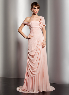 Vestidos princesa/ Formato A Sem o ombro Cauda watteau Chiffon Vestido de festa com Pregueado fecho de correr (017014578)