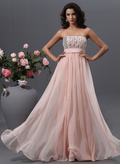 Império Sem alça Vestidos longo Tecido de seda Vestidos de baile com Bordado Lantejoulas (018022745)