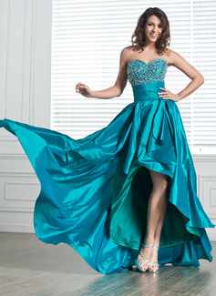 A-Line/Princess Sweetheart Asymmetrical Taffeta Prom Dress With Beading (018020800)