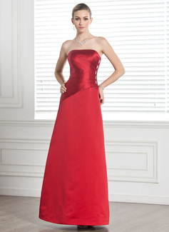 Sheath Strapless Floor-Length Satin Bridesmaid Dress With Ruffle Beading (007001065)