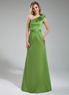 Vestidos princesa/ Formato A Um ombro Vestidos longo Cetim Vestidos de madrinha (007019628)