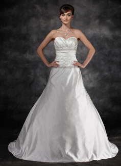 A-Line/Princess Sweetheart Court Train Charmeuse Wedding Dress With Ruffle Beadwork (002016936)