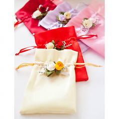 Satin Favor Bag With Flowers And Ribbons – Set of 12 (More Colors)  (050023575)
