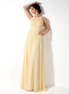 A-Line/Princess Scoop Neck Floor-Length Chiffon Bridesmaid Dress With Ruffle (007022521)
