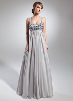 A-formet/Prinsesse Scoop Hals Gulv lengde Chiffon Charmuse Kjoler til brudens mor med Frynse Perlebesydd (008015093)