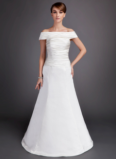 Corte A/Princesa Hombros caídos Hasta el suelo satén Vestido de novia con Volantes (002012569)