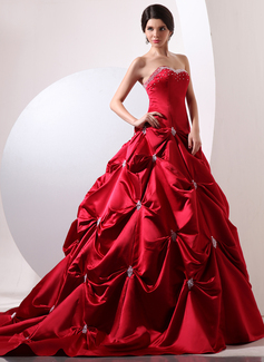 De baile Coração Cauda capela cetim Vestido quinceanera com Pregueado Bordado (021020697)