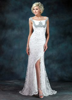 Sheath Off-the-Shoulder Sweep Train Chiffon Charmeuse Lace Mother of the Bride Dress With Ruffle Beading Sequins (008006400)