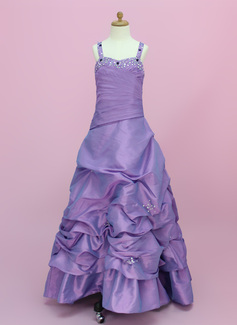 A-Line/Princess Sweetheart Floor-Length Taffeta Flower Girl Dress With Ruffle Beading (010002150)