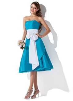 A-Line/Princess Sweetheart Knee-Length Taffeta Bridesmaid Dress With Sash (007004276)