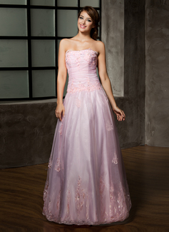 A-Line/Princess Strapless Floor-Length Organza Quinceanera Dress With Ruffle Lace Beading (021002858)