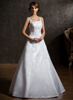 Corte A/Princesa Escote cuadrado Cola capilla Organza Satén Vestidos de novia con Encaje Bordado (002012906)