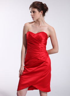 Sheath Sweetheart Knee-Length Satin Bridesmaid Dress With Ruffle (007026282)