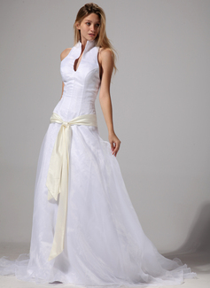 A-Line/Principessa Anello Coda a strascico corto Organza raso Abito per matrimonio con Fusciacche (002004777)