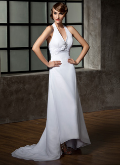 A-Line/Principessa Anello Asimmetrico Chiffon Abiti per matrimonio con Increspature Perline A paillette (002011696)