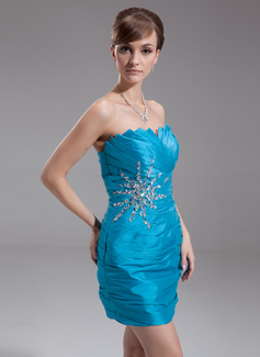 Sheath Scalloped Neck Short/Mini Taffeta Cocktail Dress With Ruffle Beading (016016269)