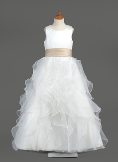 A-Lijn/Prinses Ronde Hals Vloerlengte Organza Satin Bloemenmeisjes Jurk met Sash (010005799)
