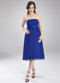 Empire Strapless Knee-Length Chiffon Charmeuse Maternity Bridesmaid Dress With Ruffle Sash (045004407)