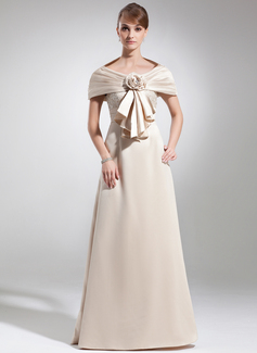 Empire Scoop Neck Floor-Length Satin Mother of the Bride Dress With Lace (008005934)