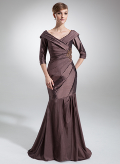 Mermaid Off-the-Shoulder Sweep Train Taffeta Mother of the Bride Dress With Ruffle Lace Beading (008006470)