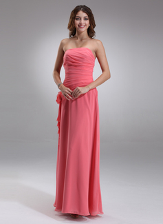 Tubino Senza spalline Al pavimento Chiffon Abito da damigella con Increspature Fiori (007001081)