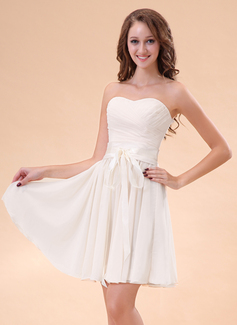 Vestidos princesa/ Formato A Coração Curto/ Mini Chifon Charmeuse Vestido de boas vindas com Pregueado (022014405)